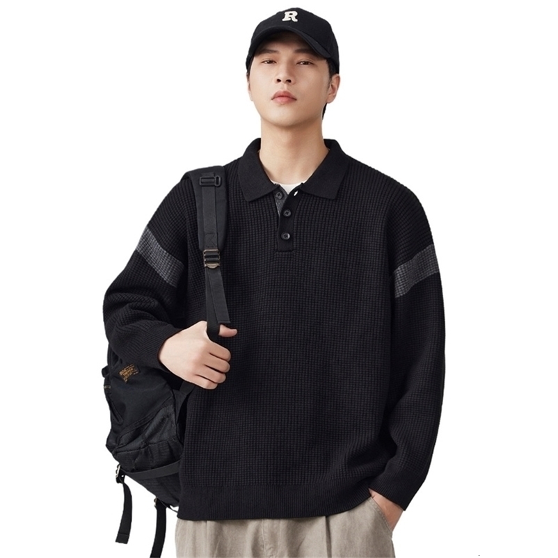 Men LongSleeve Polo Shirt Business Commuter Solid Color TurnDown Collar Loose Simple Fashion Autumn Winter Casual Tops 260918