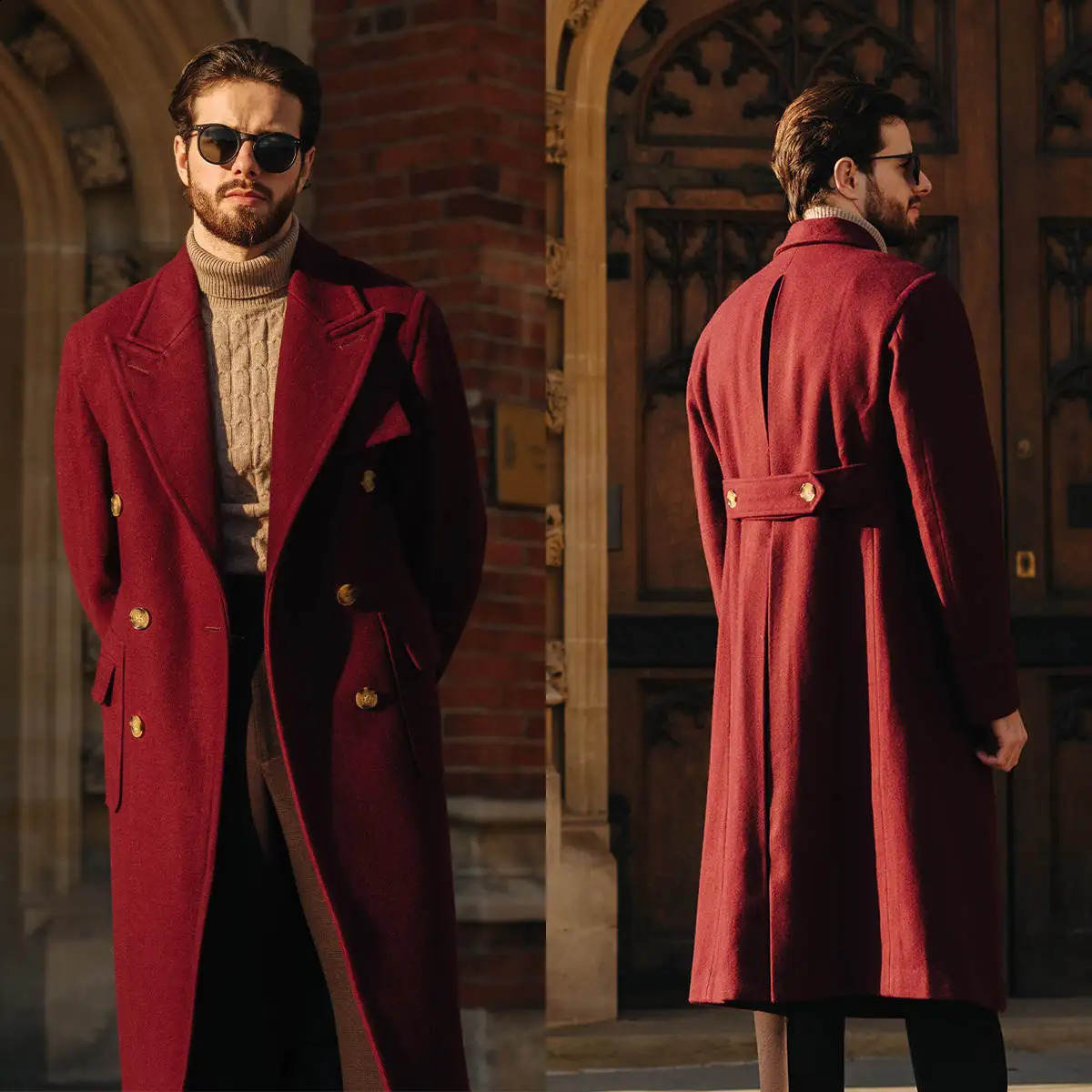 Men's Coats Overcoat Fashion Peaked Lapel Solid Color Woolen Double Breasted Business Causal Daily Tailored Abrigos Para Hombre 260920