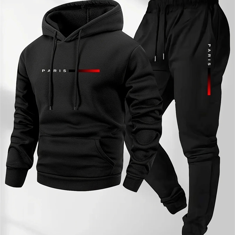 letter printed sportswear set men's hooded sweatshirt long pants set spring and autumn winter warm suit 260917ww