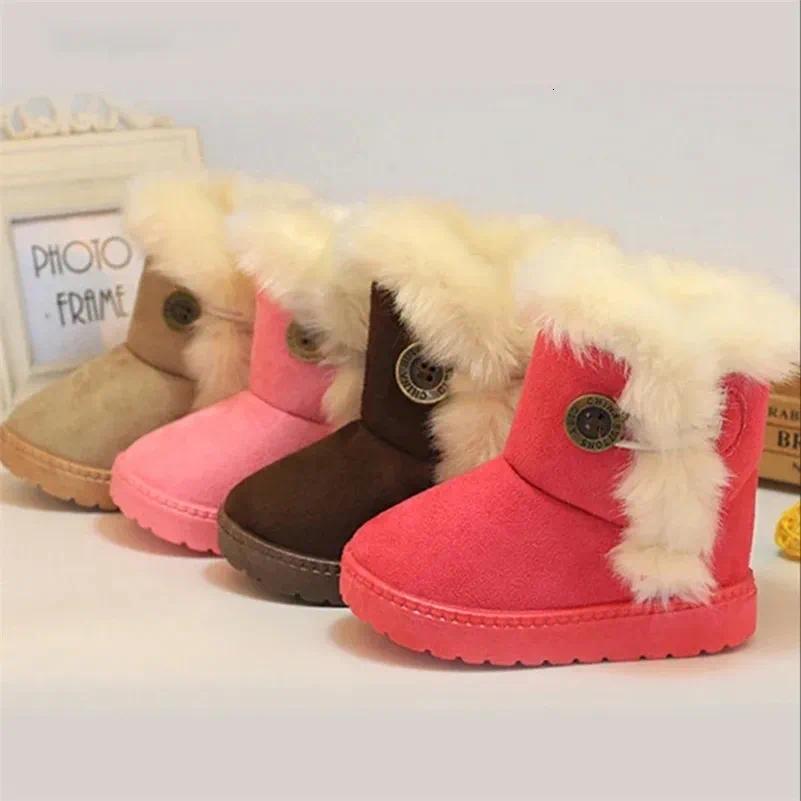 Classic Turned-over Baby Plush Children Boots for Boys Girls Artificial Fur High Top Keep Warm Kids Shoes Not Smooth