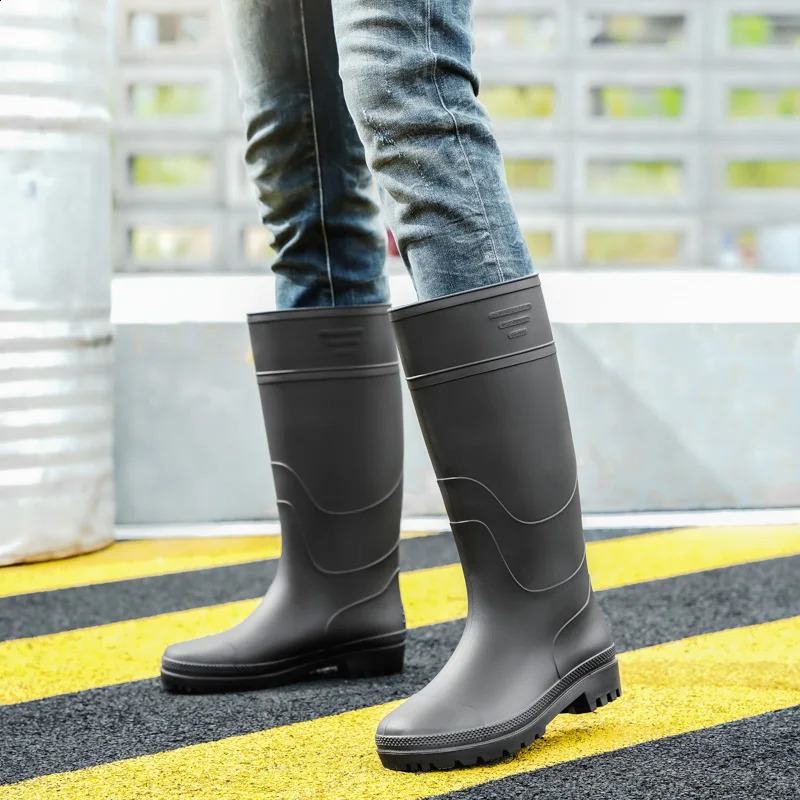 Botas de lluvia altas para hombres Negras Antideslizantes Impermeables Resistentes al desgaste Paseos en bote al aire libre Pesca Zapatos de agua de