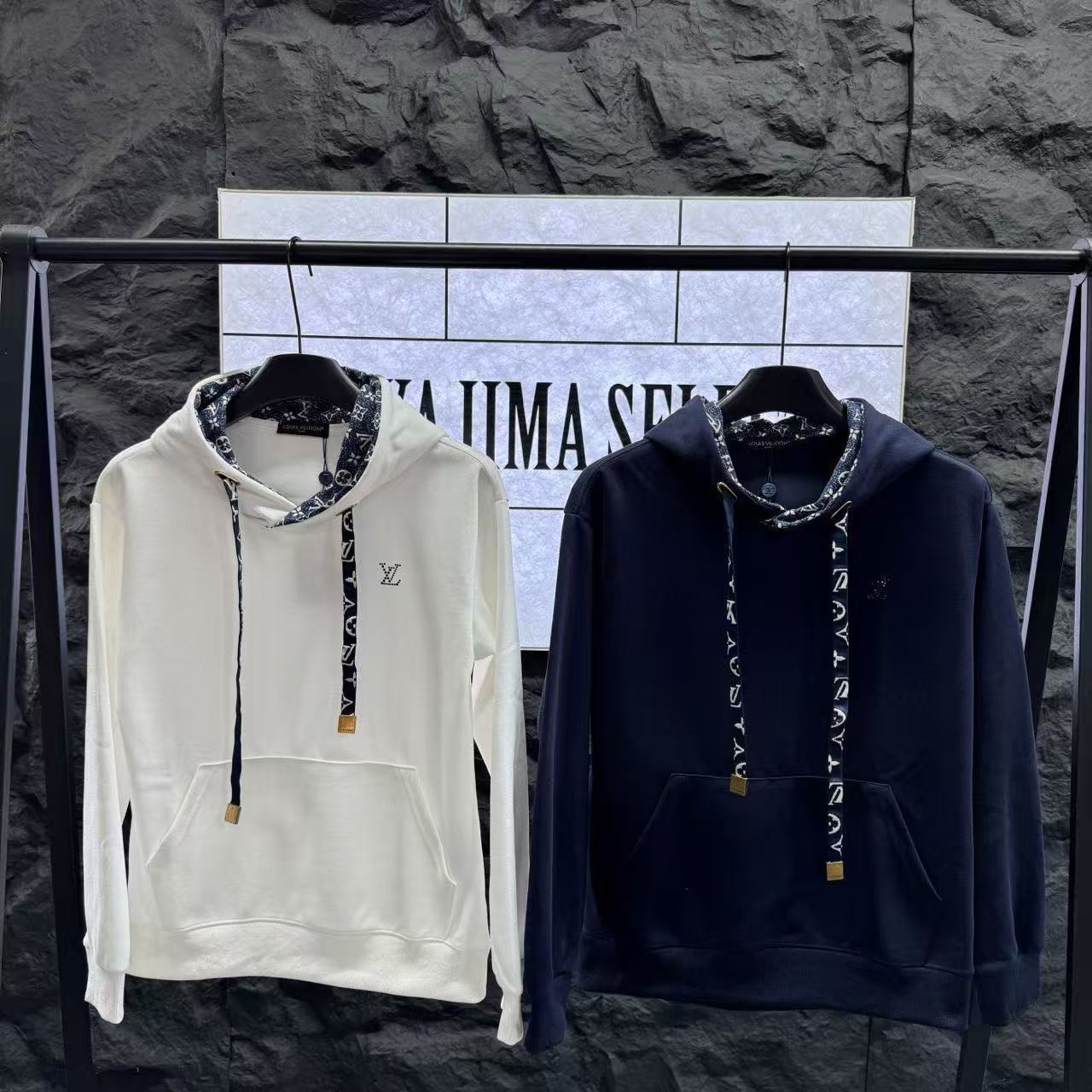 New men's hoodie with drawstring, trendy brand logo and embroidered letters, versatile casual long-sleeve, stylish solid color