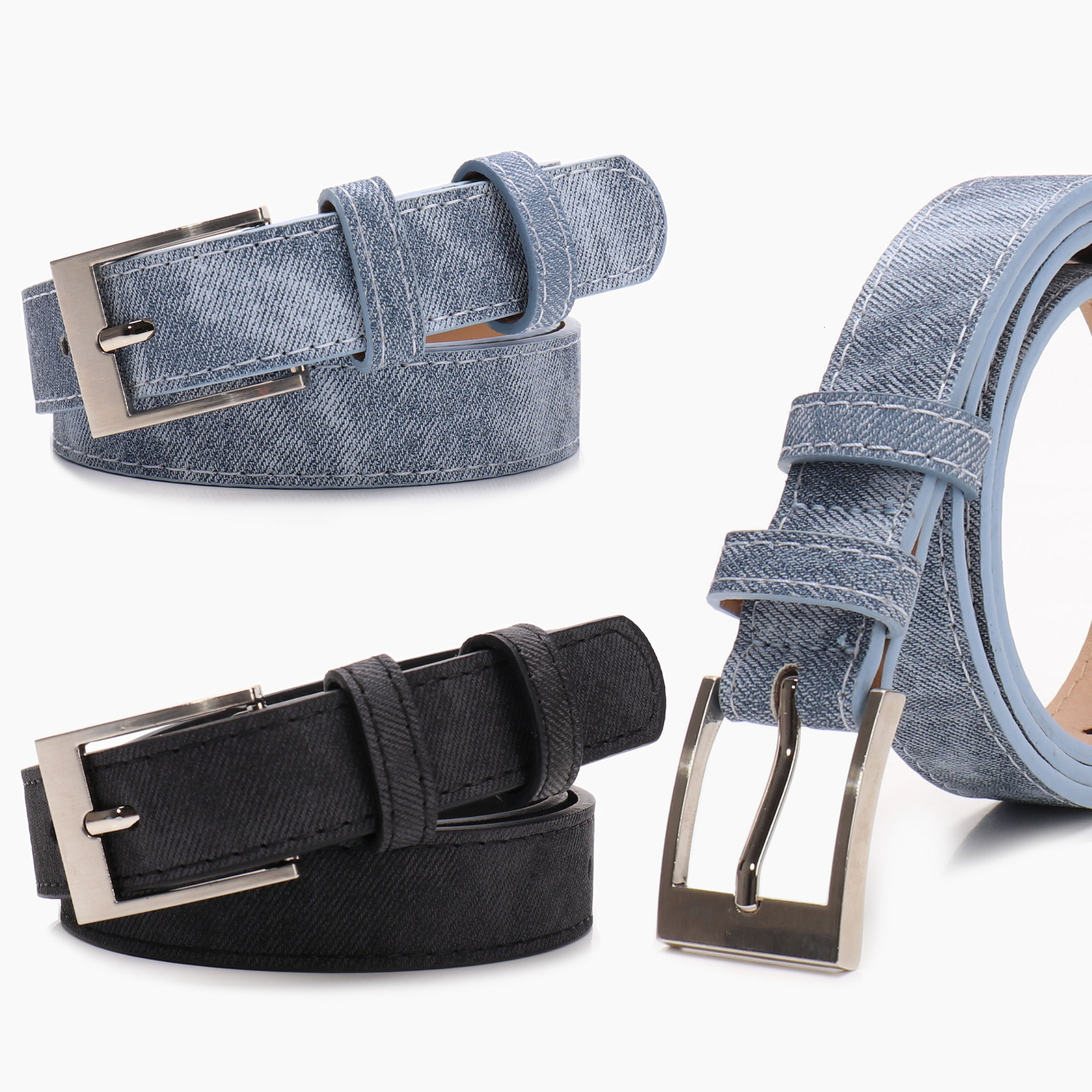 Cintura in ecopelle con fibbia ad ardiglione in tessuto denim di design Cintura in vita sottile taglie forti per pantaloni jeans da donna Elegante a