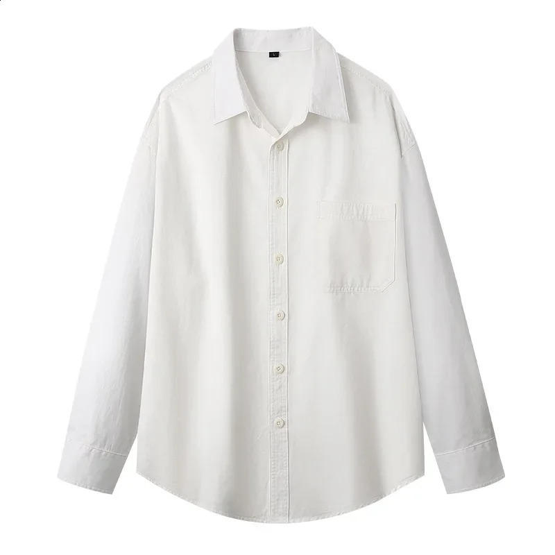 Japanese Vintage Fashion Men's Solid Color Simple Daily Casual Trendy Turn-down Collar Long Sleeve Cargo Shirt Coats Male 260920