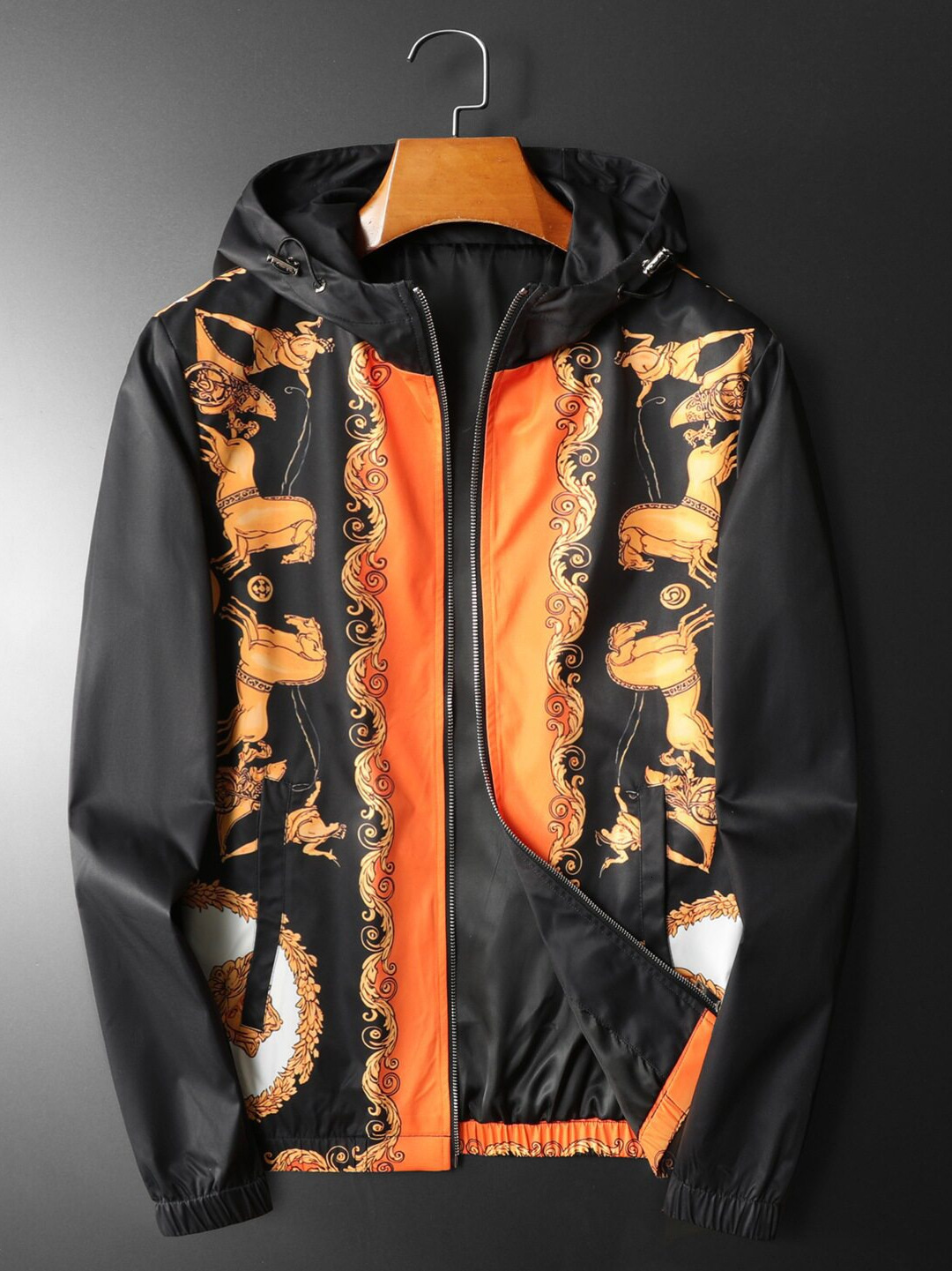 European Style Autumn New Men's Hooded Jacket High-Quality Printed Plus Size Trendy Casual Outerwear Top