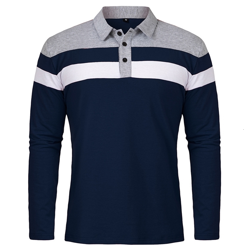 Men's Long Sleeve Shirt Casual Cotton Patchwork Collared Shirt Autumn Striped Pullover Streetwear Golf Button Polo Shirts260918ww