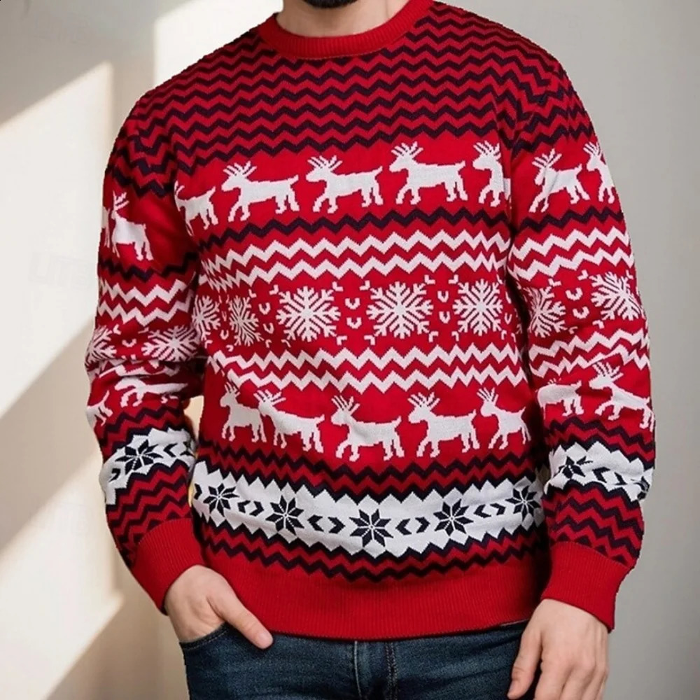 Christmas Theme Sweater Xmas Reindeer Printed Pullover Santa Holiday Sweatshirt Top Casual Autumn Snowflake Winter Menclothing 260920