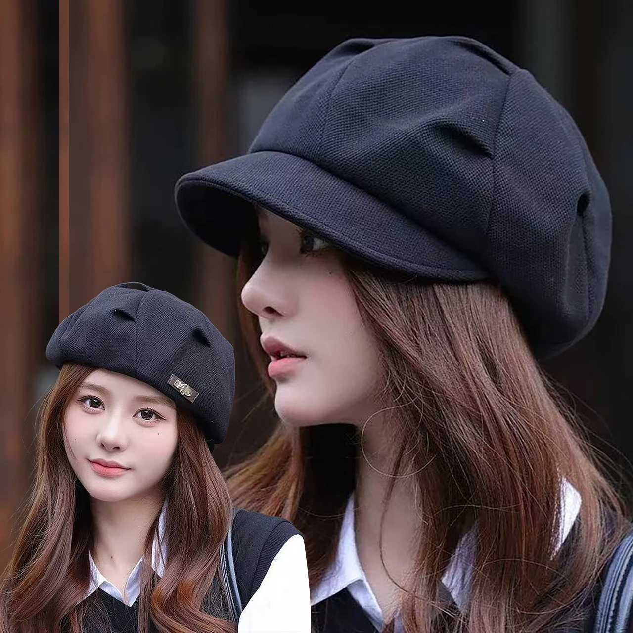 Hat Woolen Beret Berets Winter Solid Color Octagonal Cap for Female Lady Retro Korean Forward Caps N260919