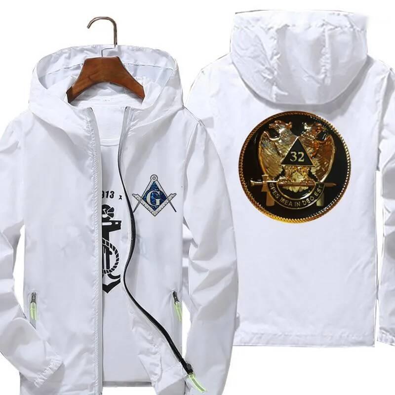 Men's Jackets Freemason Masonic Scottish Rite 32Nd Degree Zipper Thin Windbreaker Bomber Hooded Jacket Male Hip Hop Pilot Coat Oversized