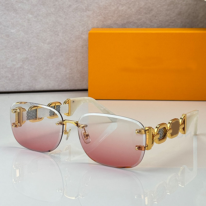 Fashion designer womens frameless Sunglasses Z2057U square pink gradient lenses metal chain logo luxury womens sunglasses beach vacation photography