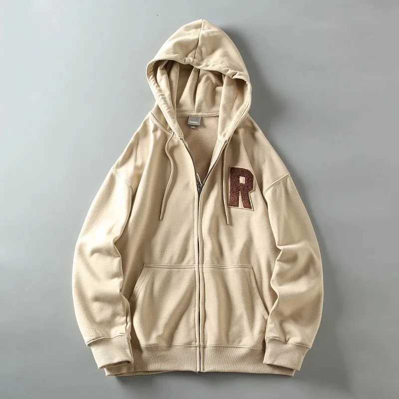 Men's Hoodies Sweatshirts Spring new American vintage applique embroidered men's loose casual hooded sweater cardigan zipper coat tide X26