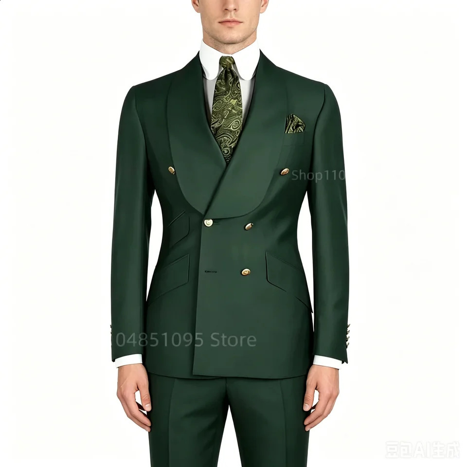 2 pcs Wedding Ball Reunion Attire Doublebreasted Suit Set Men's Slimfit Young Men Blazer Jacket Suits Pants Ensemble 260918