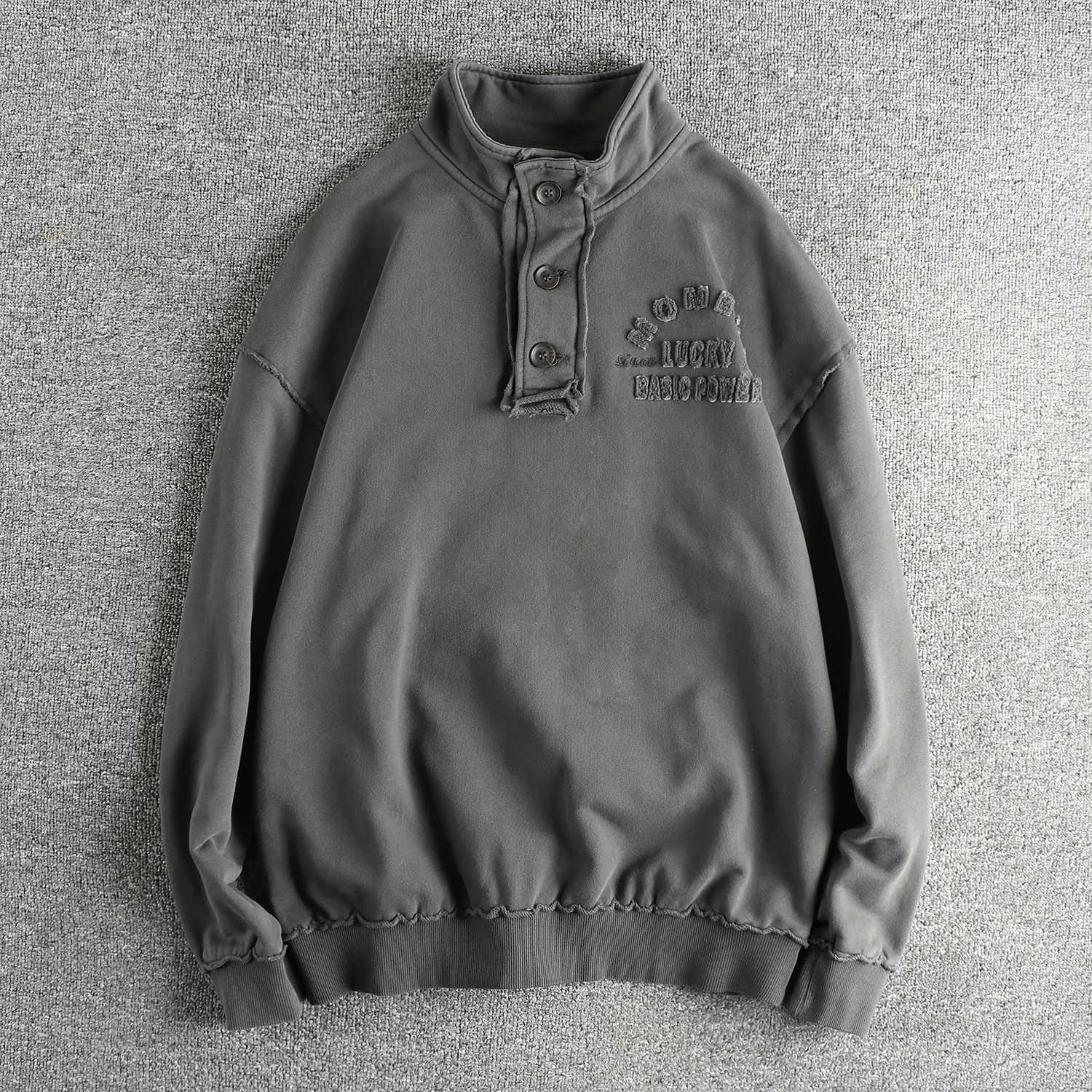 Men's Hoodies Sweatshirts Vintage applique letter pattern semi-open stand collar men's hoodie heavy wool cotton trend casual top X260919