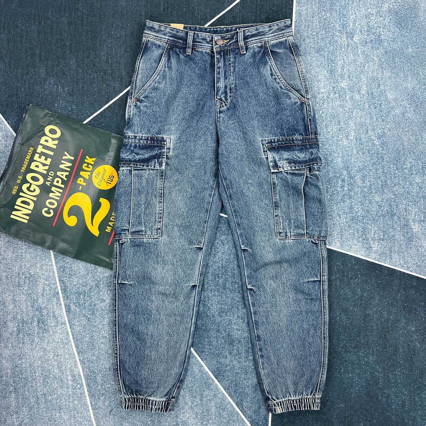 Jeans da uomo Jeans da lavoro pesanti in cotone lavato vintage per uomo pantaloni larghi dritti multitasche X260919