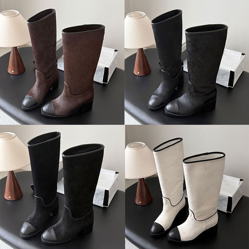 Womens Horsehair Knee Boots Designer Luxury Brand Snow Boot Ladies Paris Fashion Show Thigh High Boots Sheepskin Lining Knight Boots Rubber Outsole