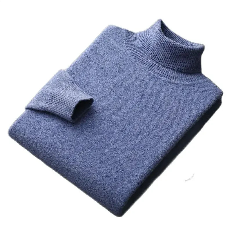 100% Merino Wool Mens Sweater Pullover Turtleneck Cashmere Sweaters Thickened Warm Winter Loose Solid Color Top 260920