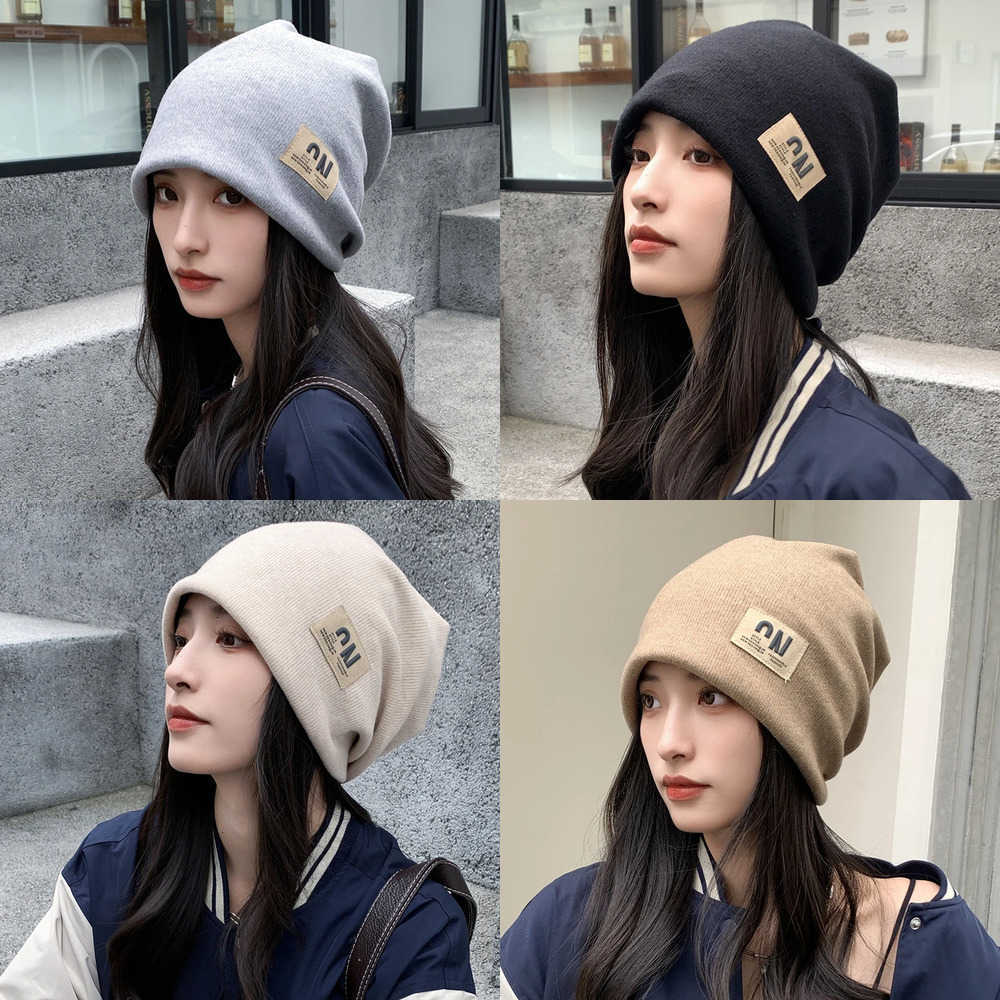 Fashion Letter Knitted Cotton Berets Hat For Women Men Solid Color Baggy Slouchy Beanie Hip Hop Casual Autumn Winter Warm Cap J260919