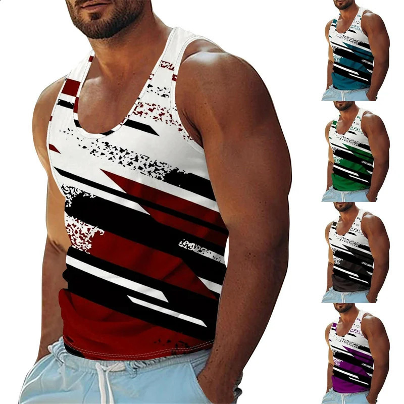 Graffiti Stripe Print Tank Top For Men Clothes Streetwear Classic Fashion Basketball Vest Summer Gym Sport Breathable Tee Top 260920
