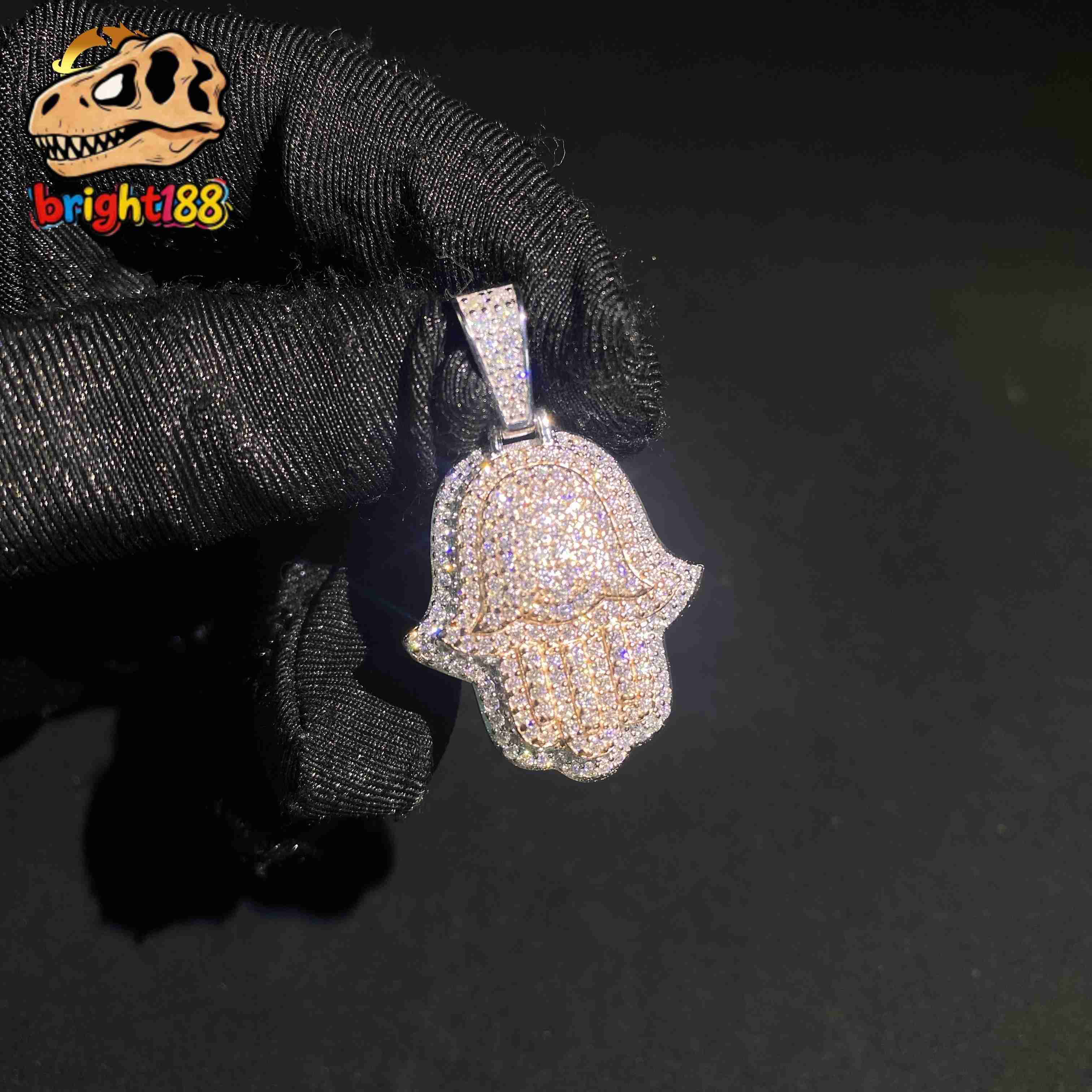 High Quality Ready to Ship Two Tone Hamsa Charm Fine Hip Hop Jewelry 925 Silver VVS Moissanite Custom Iced Out Diamond Pendant