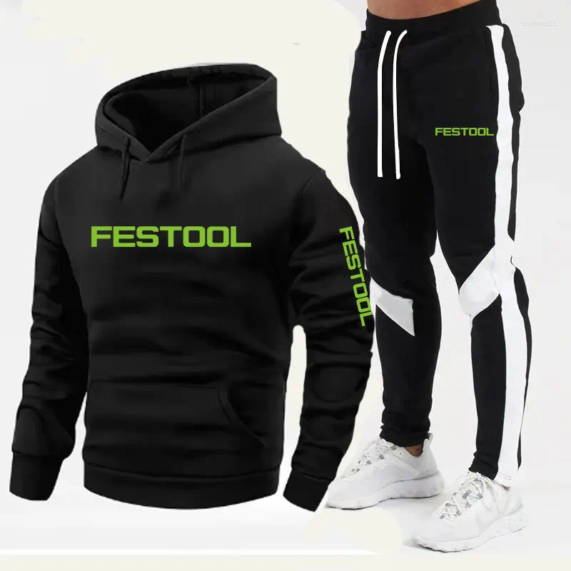 Letter Print Sweatshirt Suit Men's Fleece Hoodie Pants Set Spring Autumn Winter Warm Casual Sports Pullover Trousers Sets