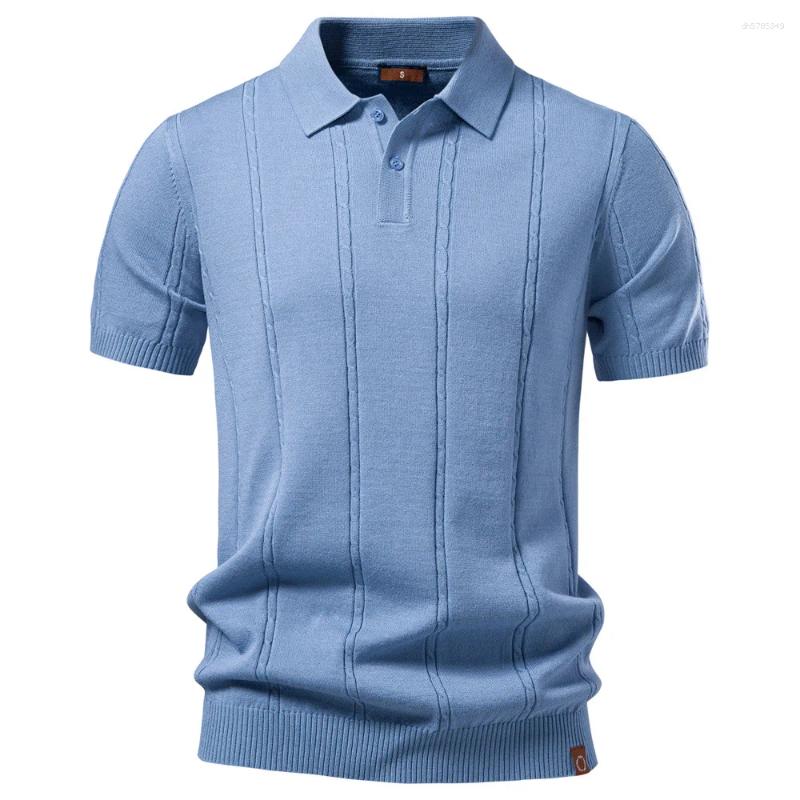 Summer Style Men's Business Casual Knitted Polo Shirt Twisted Ice-Cold Silk Short Sleeve T-Shirt Men European Size