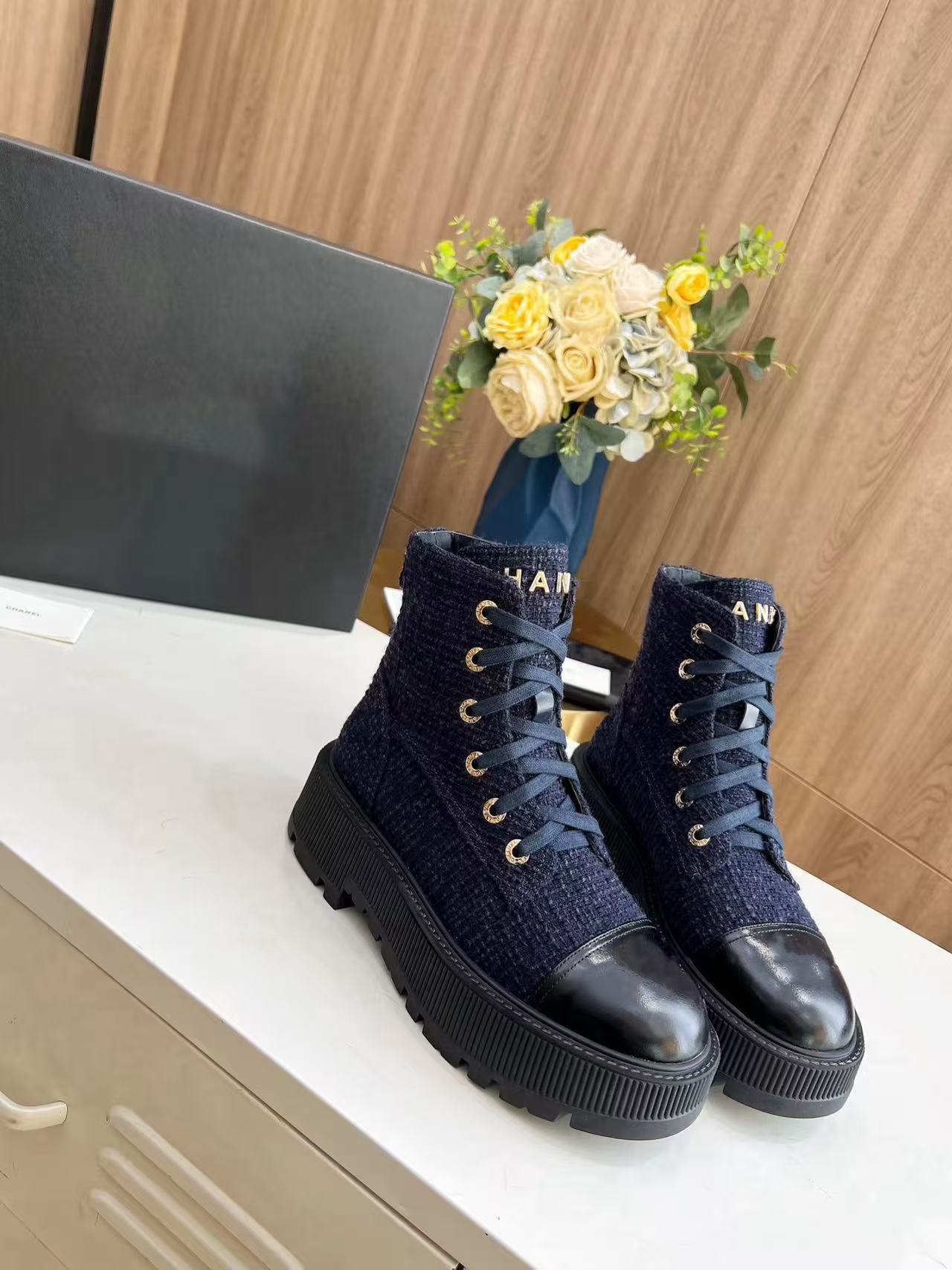 chaussure cc Designer boots snow boots women's casual denim collection winter designer men's shoes high version mid heel