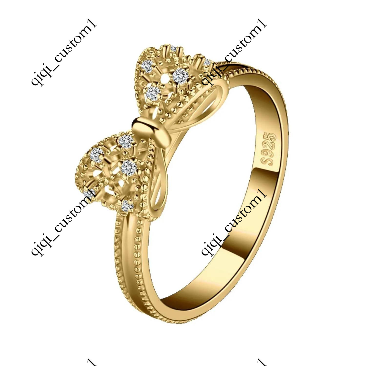 Luxury 18k gold bowknot designer rings for women girls sweet lovely love bow knot crystal bling diamond wedding engagement ring jewelry