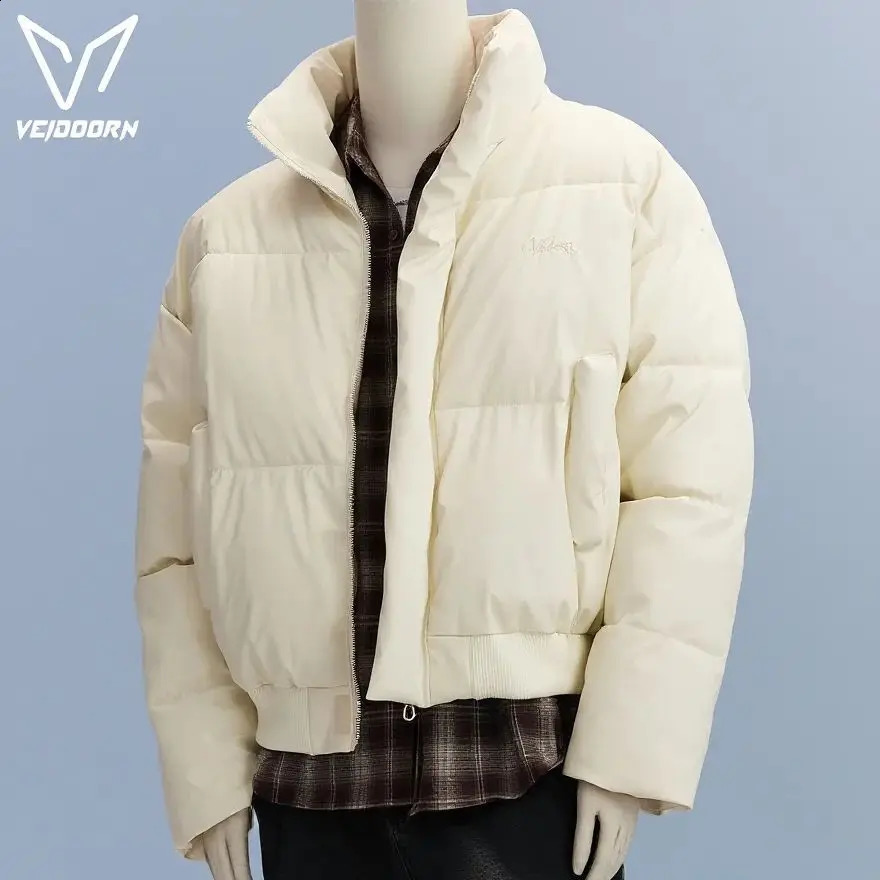Veidoorn Giacca invernale corta unisex Colletto alla coreana Parka alla moda Cappotto impermeabile caldo imbottito Capispalla termica per uomo Donna