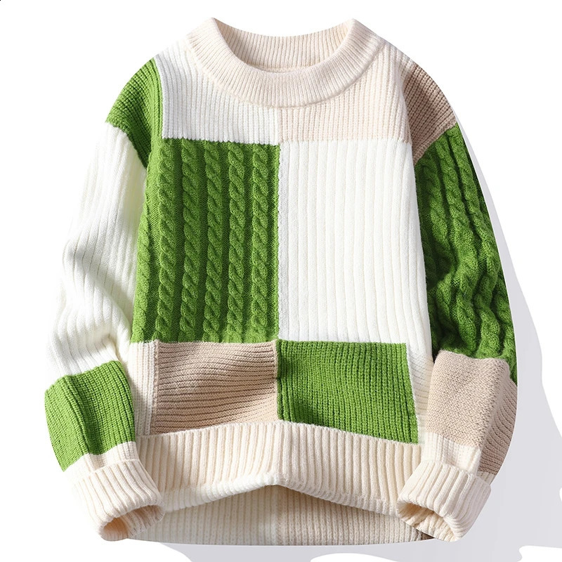Fashion Men's Color Blocked Round Neck Knitted Sweater 2025 High-quality Skin Friendly Fashion Versatile Casual Sweater 260920