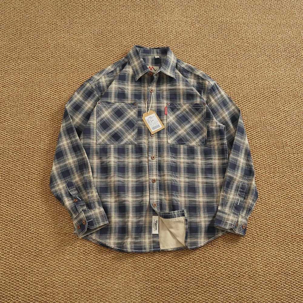 Men's Casual Shirts Pocket work plaid shirt men's American casual lapel spring and autumn tops retro plaid long-sleeved shirt jacket X2609