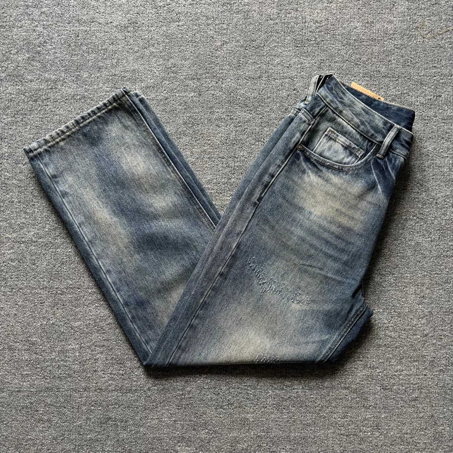 Men's Jeans Men's washed distressed wide-leg jeans retro blue loose straight fit casual denim trousers X260919
