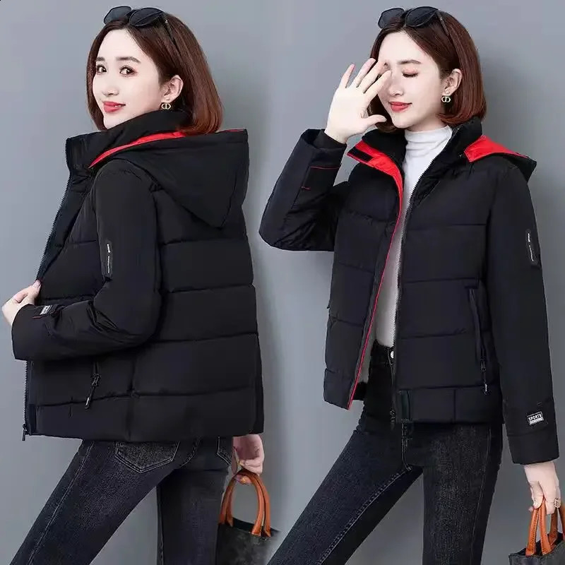 Thick Fleece Cotton Parkas Women Puffer Jacket Winter Fashion Warm Hooded Short Down Jacket Lady Casual Solid Zipper Padded Coat 260918