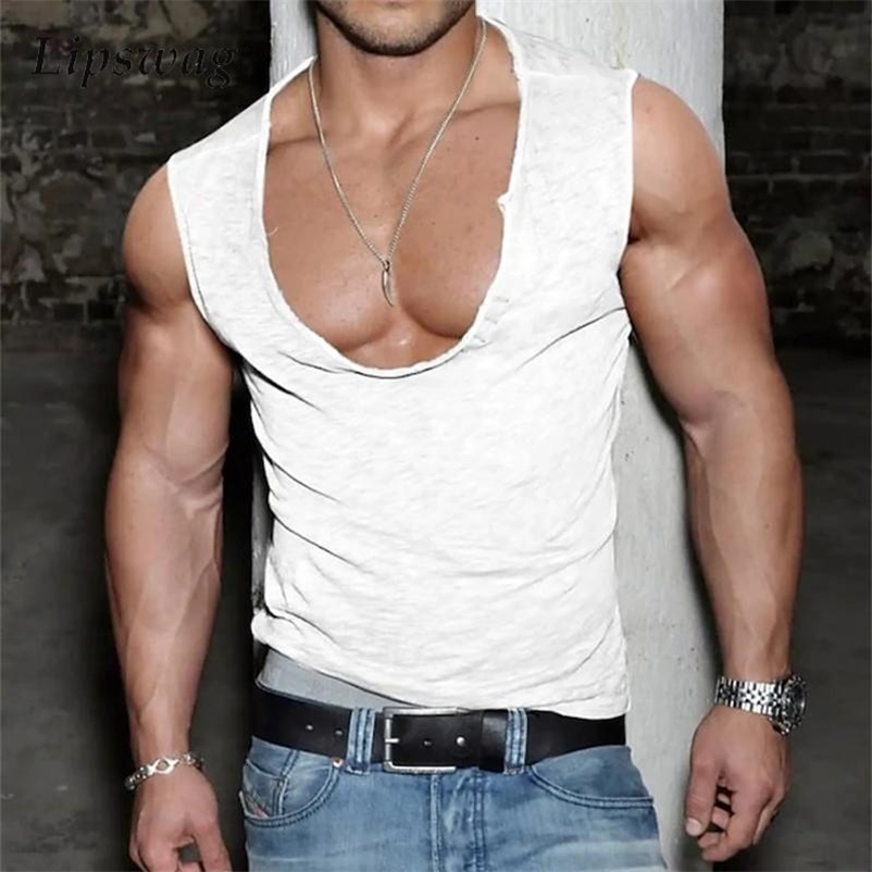 Training Muscles Mens Tank Tops Gyms Sports Fitness Sleeveless Deep O Neck Camisoles Summer Fashion Men's Solid Color Vest 260918