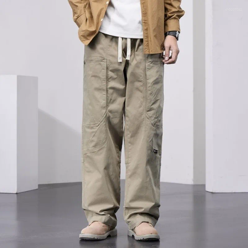Pantaloni cargo da uomo con coulisse in vita, pantaloni lunghi streetwear casual dritti e larghi multitasche
