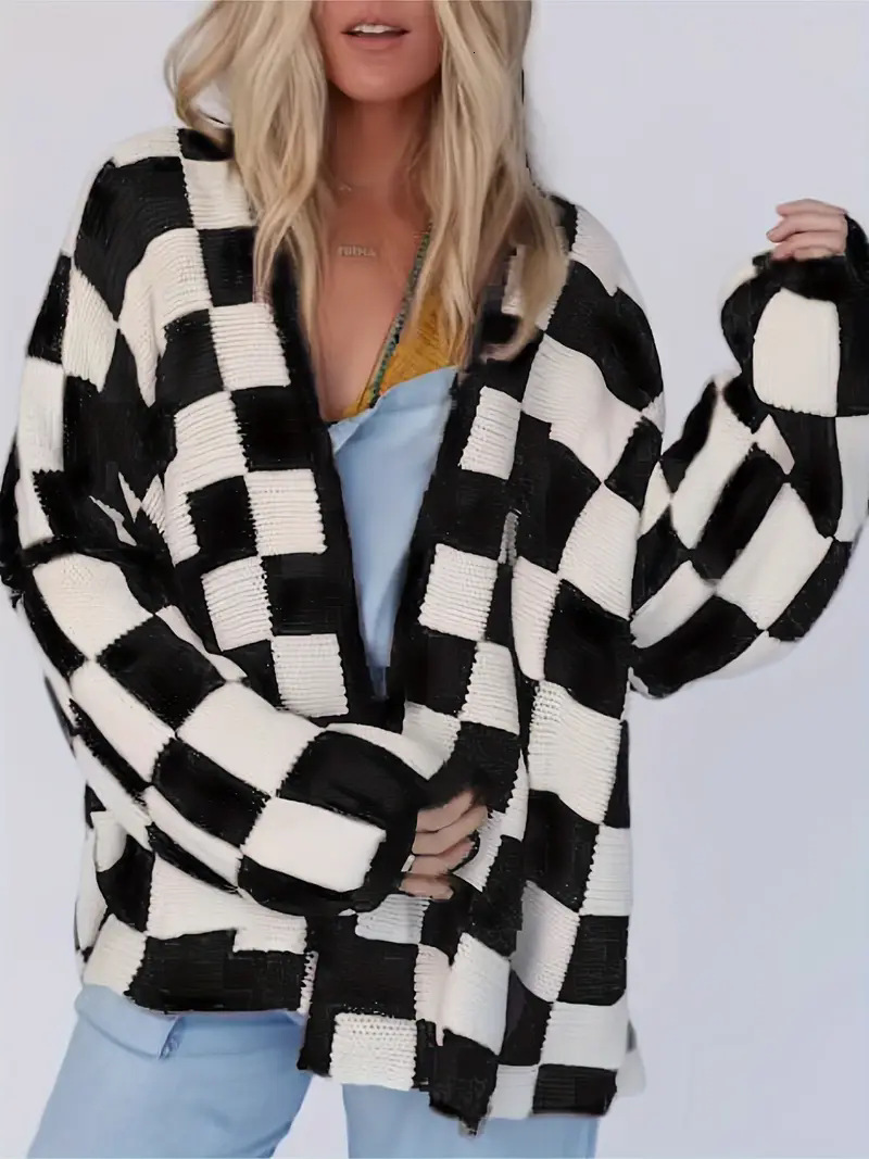 High End Fashion Daily Luxury Clothing 2025 Autumn Winter New Foreign Trade European American Women's Fashion Long Sleeve Black And White Check