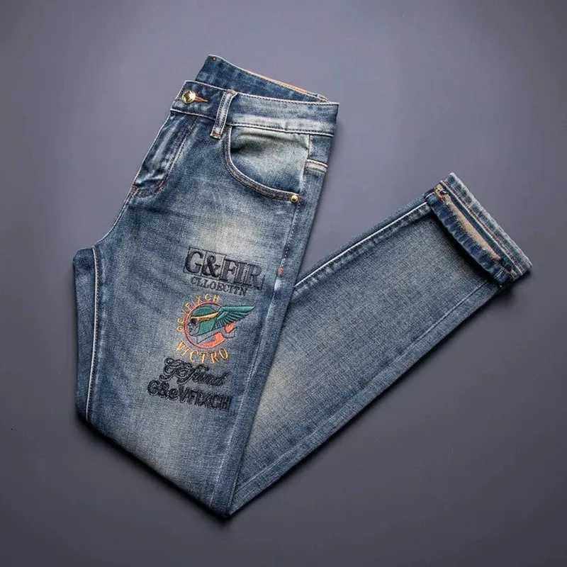 Men's Jeans Autumn and Spring New Fashion Trend Printed American Vintage Straight Leg Denim Pants Men's Casual Sports Stretch Jeans 28-36