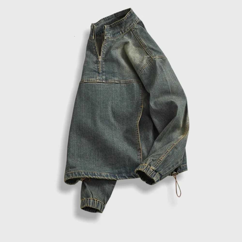 Men's Jackets High street American denim top for men Spring Fall vintage do old wash pullover jacket Loose INS stand collar coat X260919