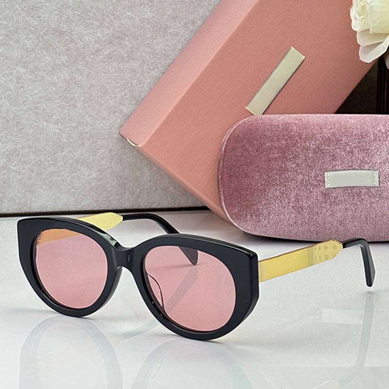 SMUC69 Womens designer cat eye Sunglasses acetate black frame pink lenses metal temple logo sweet cool millennial spicy girl travel style UV protect