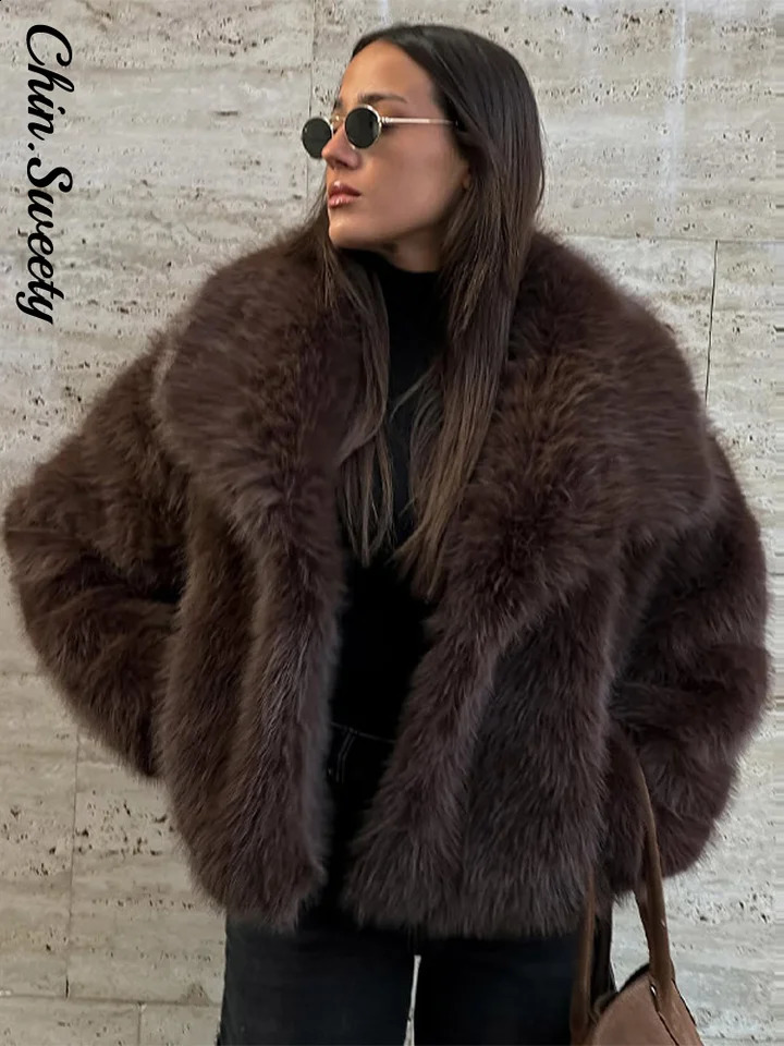 Chic Solid Women's Faux Fur Coat Full Sleeve Zippers Turn-down Collar Thicken Jackets Female 2026 Autumn Winter Lady Outwear 260920