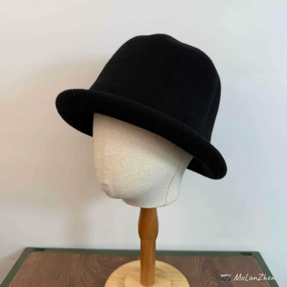 100% Wool High-End Rolled Berets Brim Fisherman Hat | Retro Elegant Ladies' Cloche Hat for Autumn Winter Celebrity Style J260919