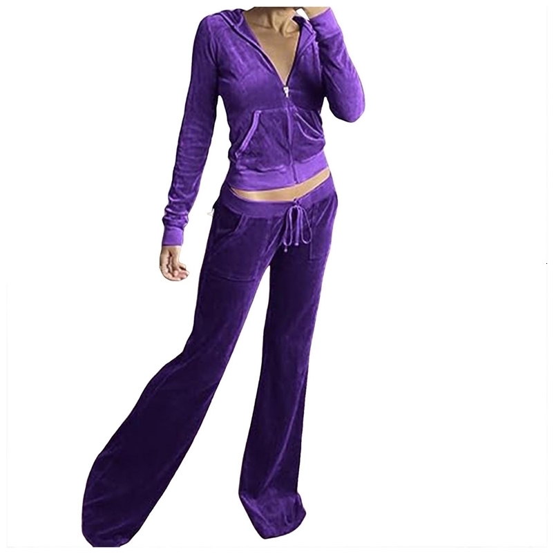 Women Velvet Zip Up Crop Long Pants Y2k Casual Hoodies Sweatshirt With Pocket Autumn Winter Loungewear Outfits 260918