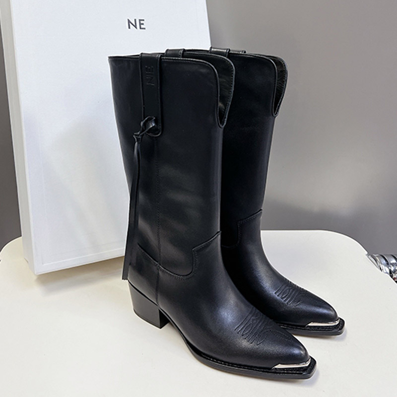 Botas altas occidentales con punta de metal femeninas de primera calidad Botas para caminar en la calle Metropolis de moda Parte superior de gamuza