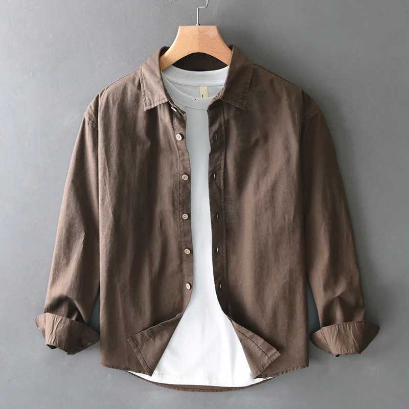 Men's Casual Shirts Simple solid color cotton linen long sleeve shirt men's spring linen retro loose casual shirt X260919