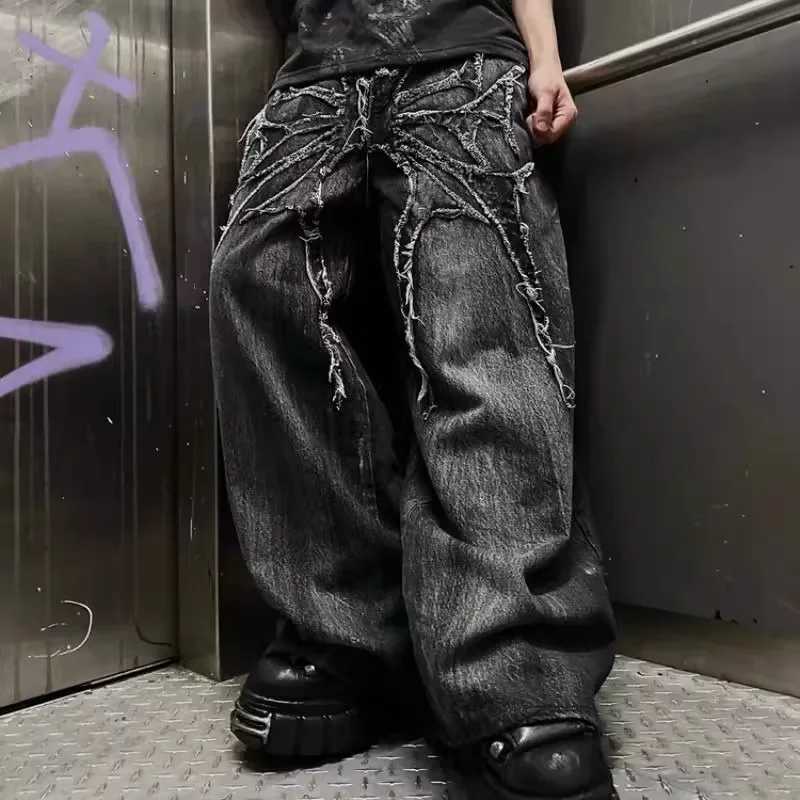 Men's Jeans Men's Y2K Gothic Hip Hop Baggy Jeans Vintage Patchwork Distressed Denim Pants Retro Streetwear Grunge Wide Leg Trousers X26091