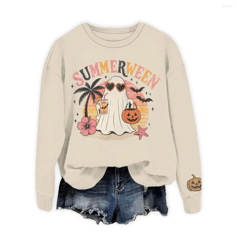 Felpa vintage Halloween Summerween Beach Ghost Pumpkin Donna Uomo Classico Festival Regali per feste Felpe