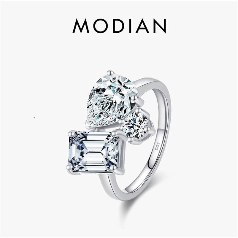 MODIAN 925 Sterling Silver y Geometric Emerald Cut Zirconia Ring For Women Classic Wedding Fine Jewelry Gifts 260918