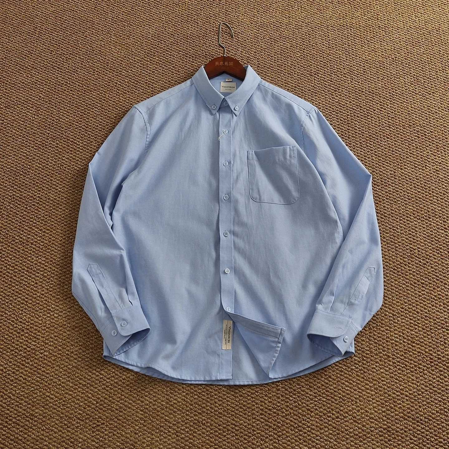 Men's Casual Shirts Solid color simple spring and autumn Japanese retro men's loose Oxford cotton shirt casual American versatile shirt X2