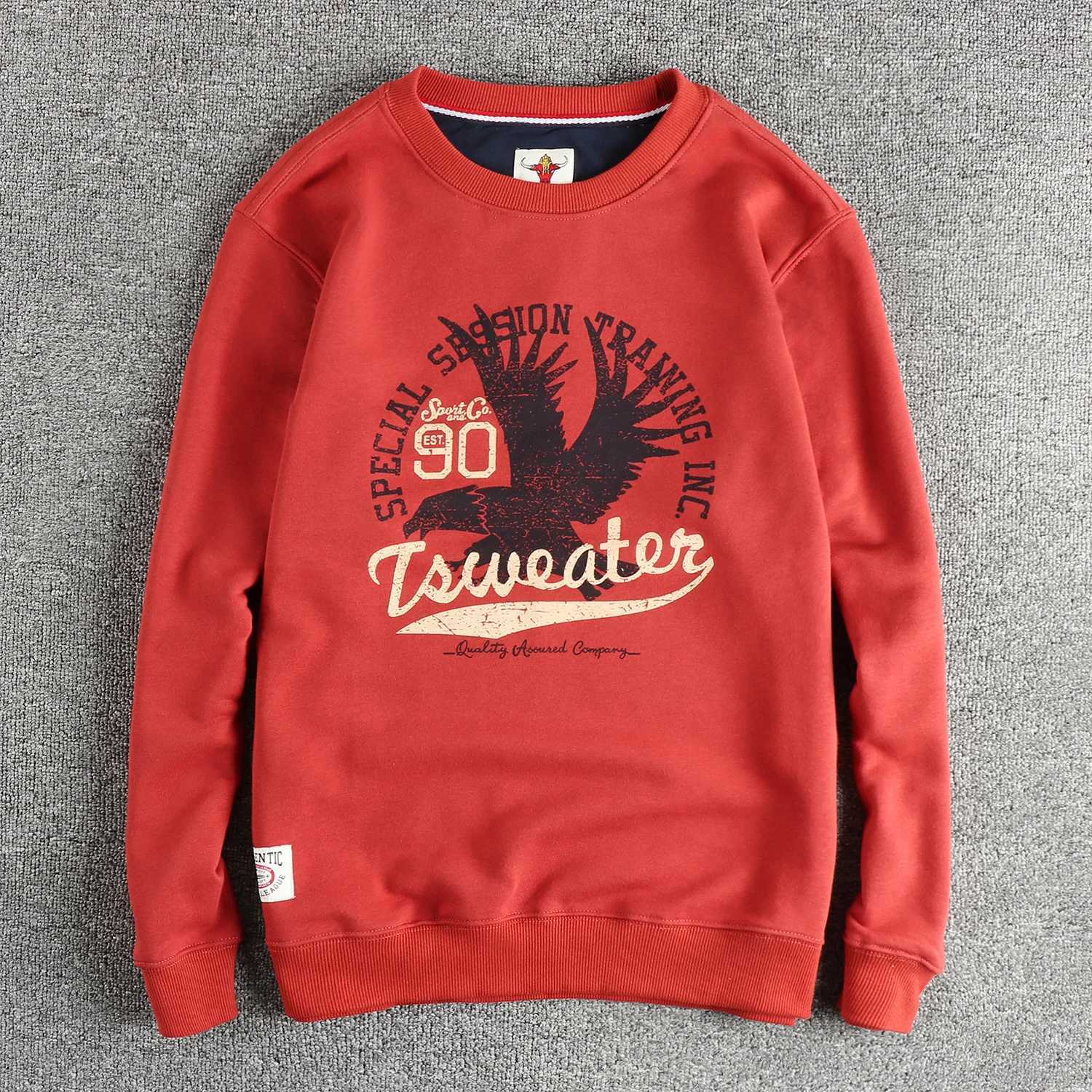 Men's Hoodies Sweatshirts Autumn and winter new American vintage eagle letter pattern men's hoodie washed wool loop fabric pullover long s