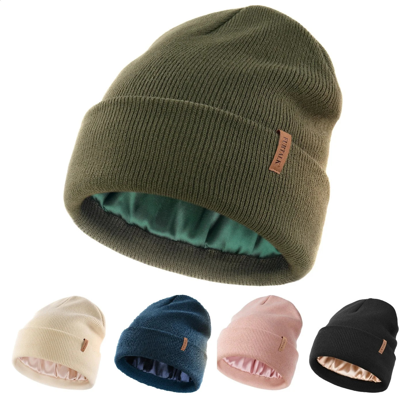 FURTALK Women's and Men's Knitted Beanie Hat with Smooth Soft Silk Satin Lining Acrylic Winter Hat Warm and Stylish Skull Cap 260918
