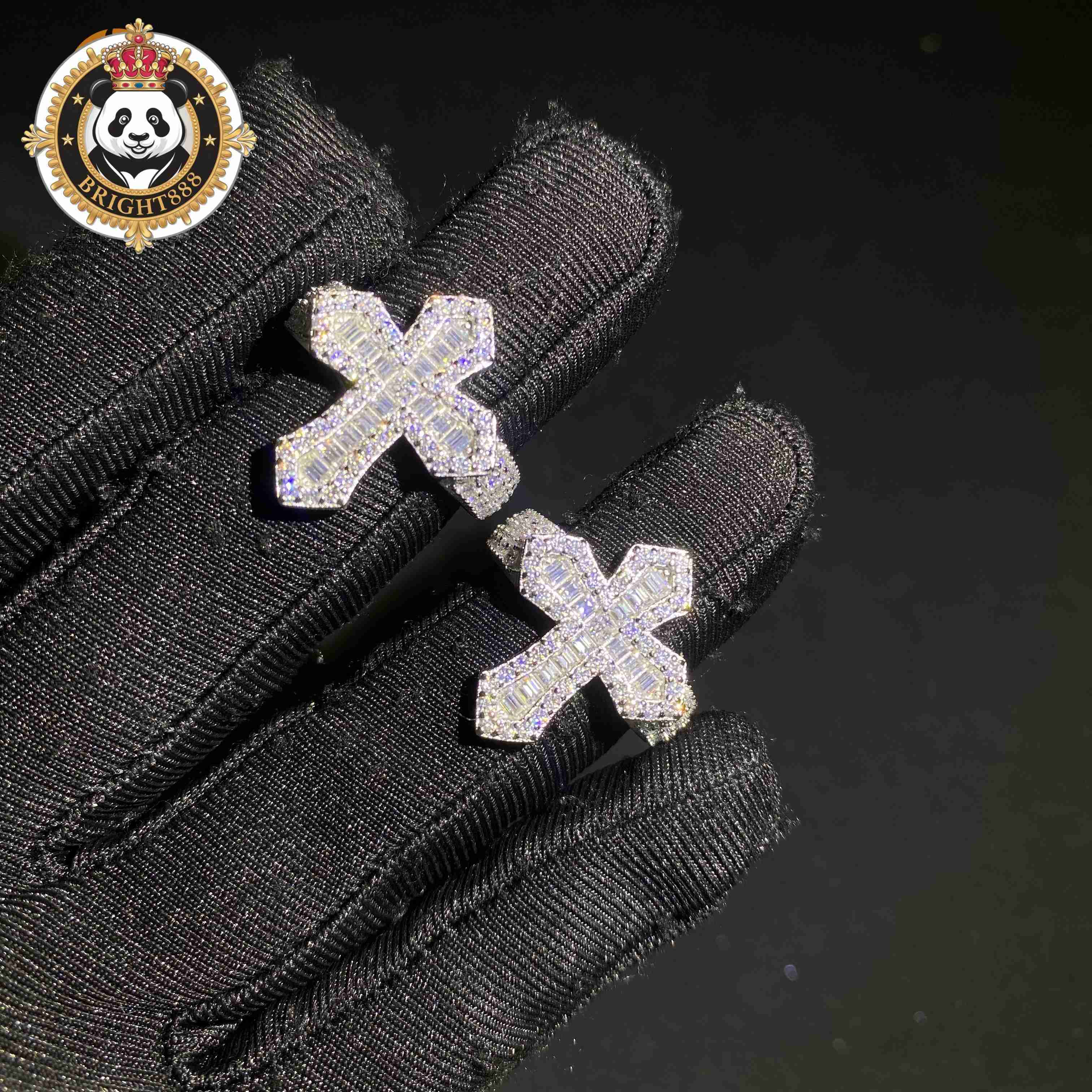 925 Silver Fine Jewelry Iced Out Diamond Ring Custom Hip Hop VVS D Moissanite Baguette Diamond Cross Rings GRA Certificate